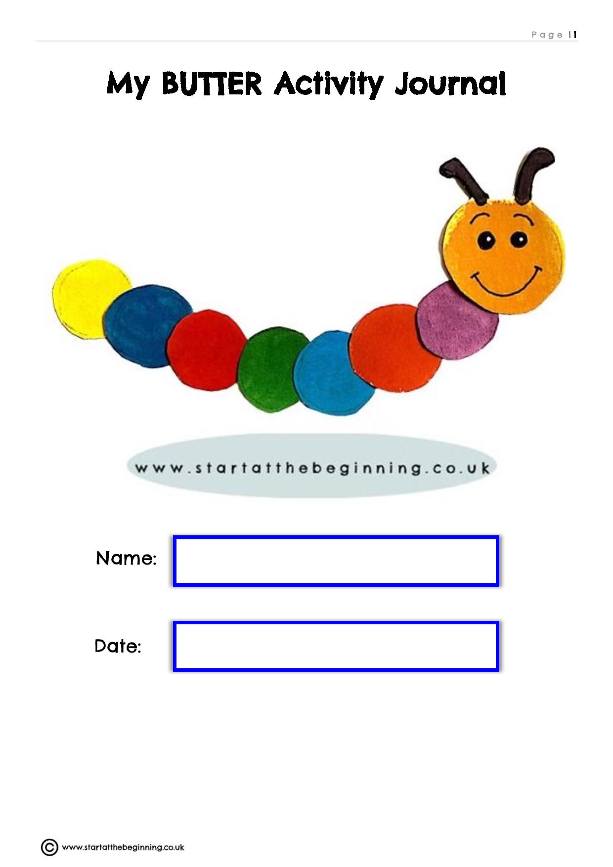 My BUTTER Activity Journal page showing colourful caterpillar