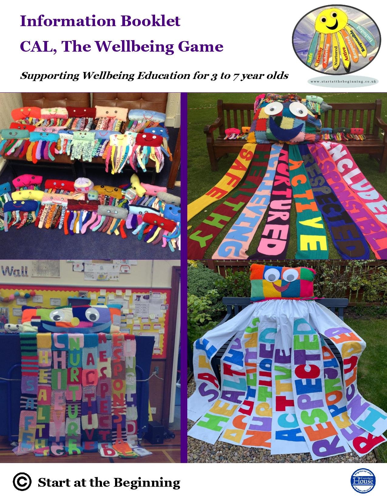 CAL Information Booklet showing knitted wellbeing octopuses and BIG CAL